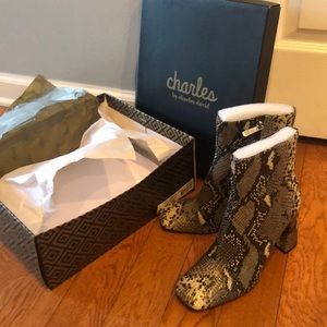 Charles David Snakeskin bootie, size 7 Brand New!